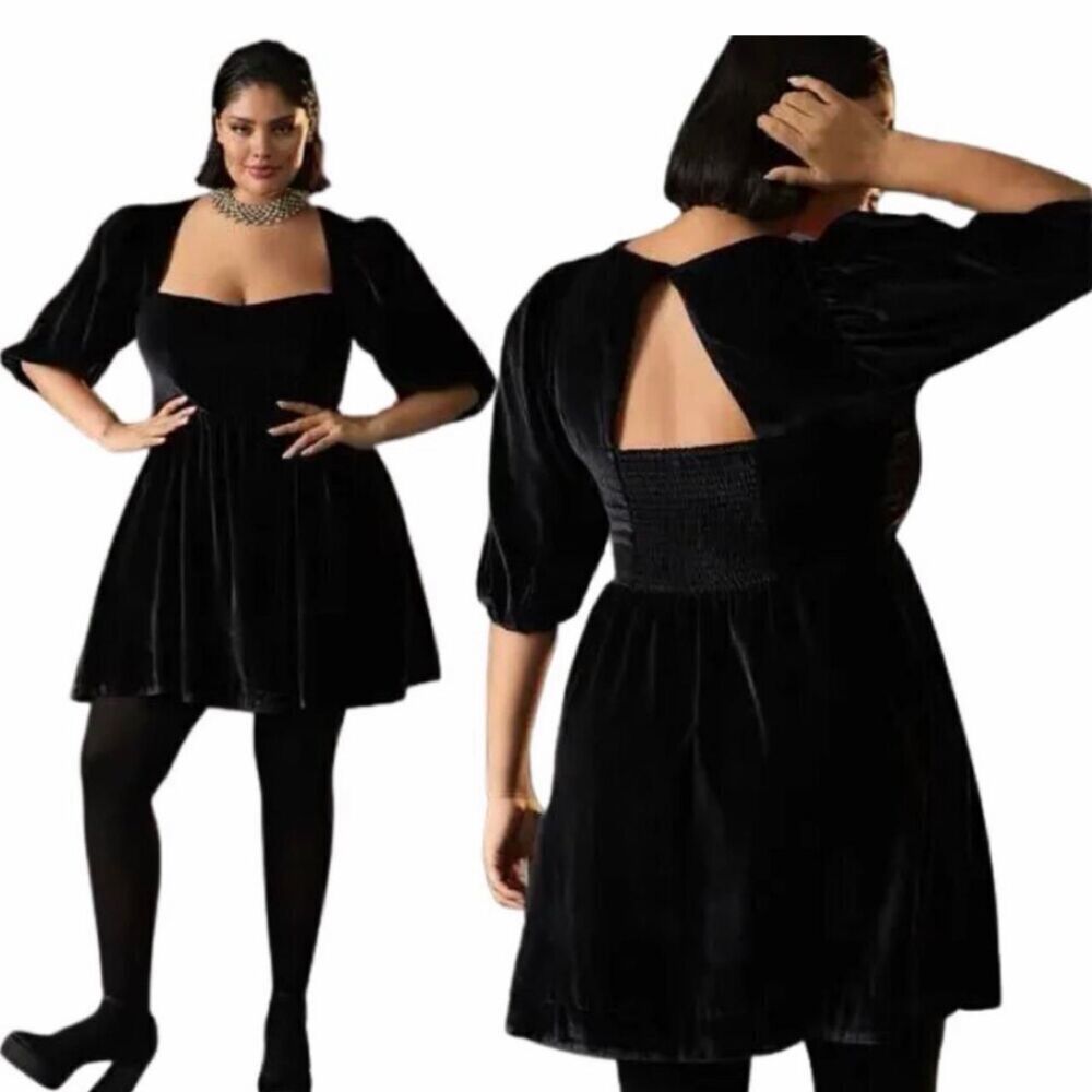 Anthropologie Maeve Black Velvet Burnout Sweetheart Mini Dress Goth Femme sz XL